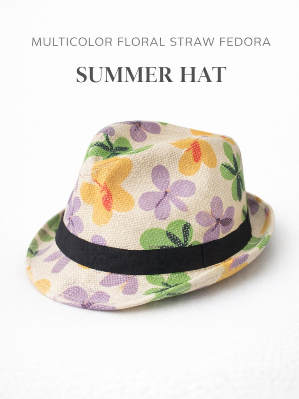 Multicolor Floral Straw Fedora - Summer Hat
